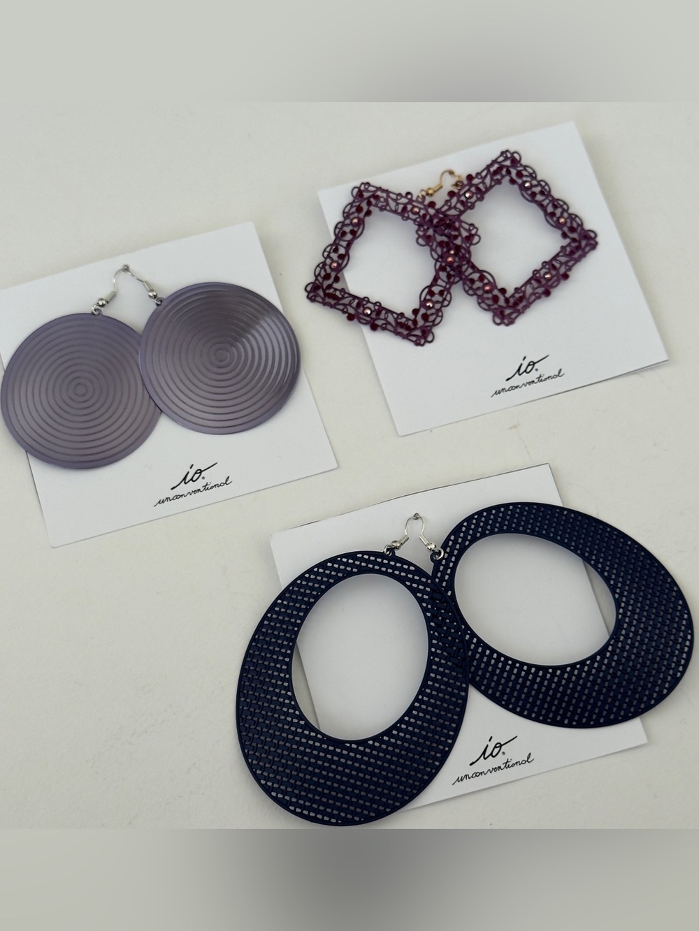Set of 3 pairs of Earrings. Italian brand “Lio Factory”. New condition.
